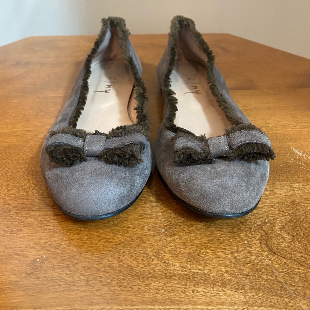Womens FSNY suede with bow ballet flats quiet luxury neutral